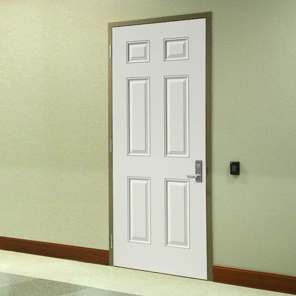 Utility 6-Panel Primed Steel Prehung Front Door with Brickmold