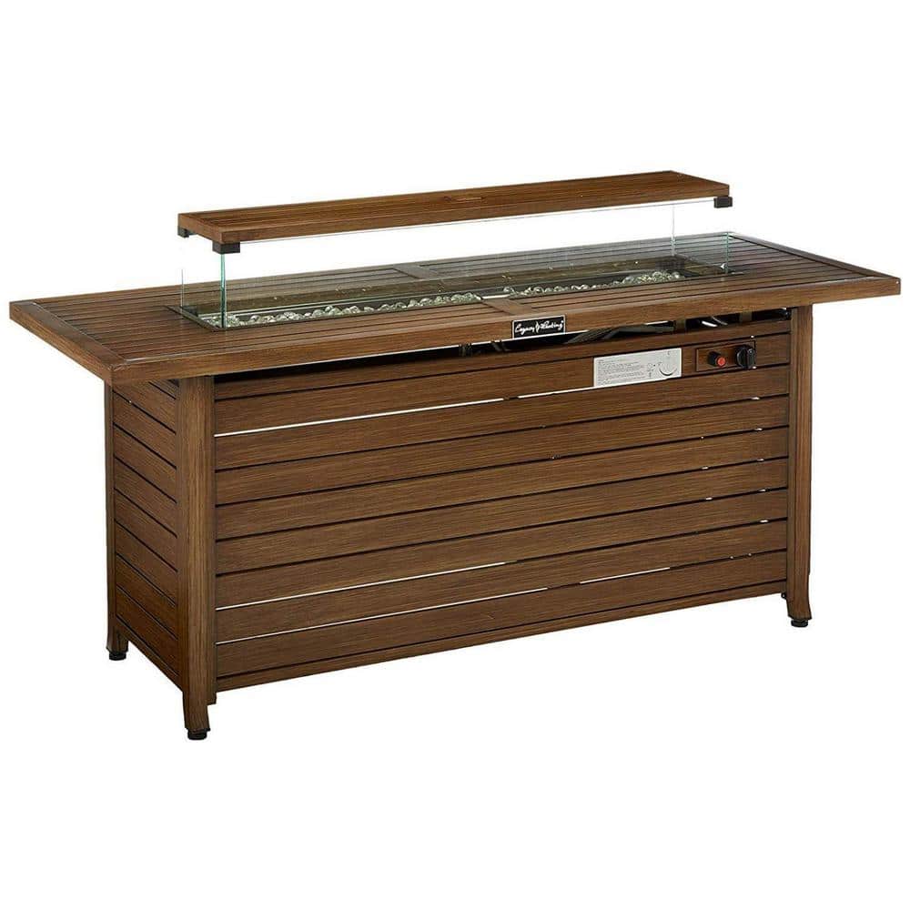 Dark Brown 57 in. Outdoor Retangular Propane Fire Pit Table 50000BTU with Lid and Wind Guard