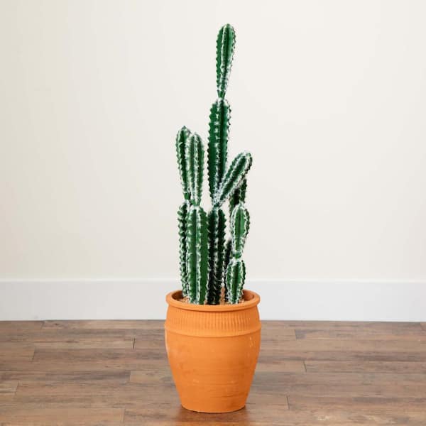 Nearly Natural 41 in. Artificial Green Cactus in Terracotta