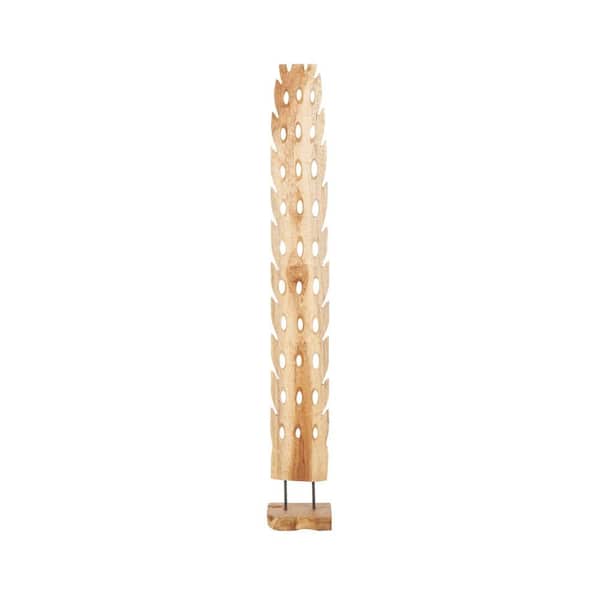 Litton Lane Brown Teak Wood Handmade Tall Floor Cutout Post Abstract Sculpture with Live Edge Base
