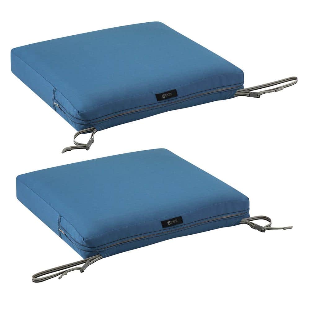 Empire Blue Square Outdoor Patio Seat Cushion in Solution-Dyed Polyester