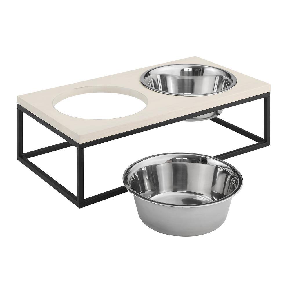 Elevated Dual Stainless Steel Pet Bowls with Wood Frame