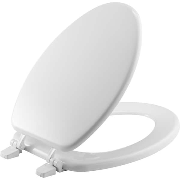 Elongated Enameled Wood Toilet Seat in White