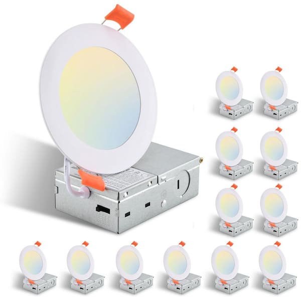 12-Pack 4 in. Ultra-Thin LED Recessed Ceiling Light with Junction Box, 2700K-5000K Dimmable Color Changing Downlight