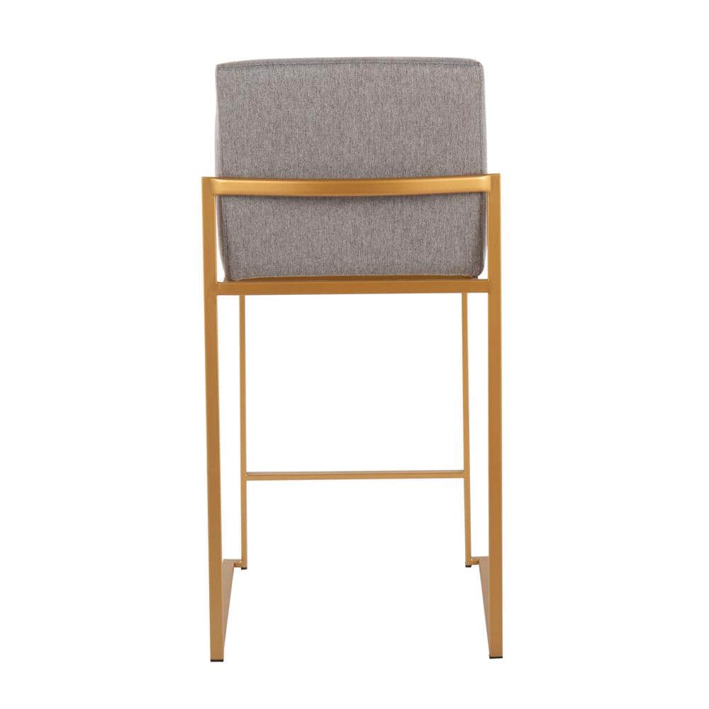 Adjustable Gold Steel and Grey Fabric Backless Stool