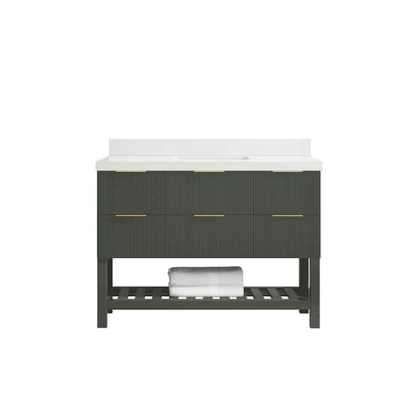 Willow Collections Catalina 48 in. Single Sink Freestanding Pewter Green Bath Vanity with White Qt. Top Unassembled
