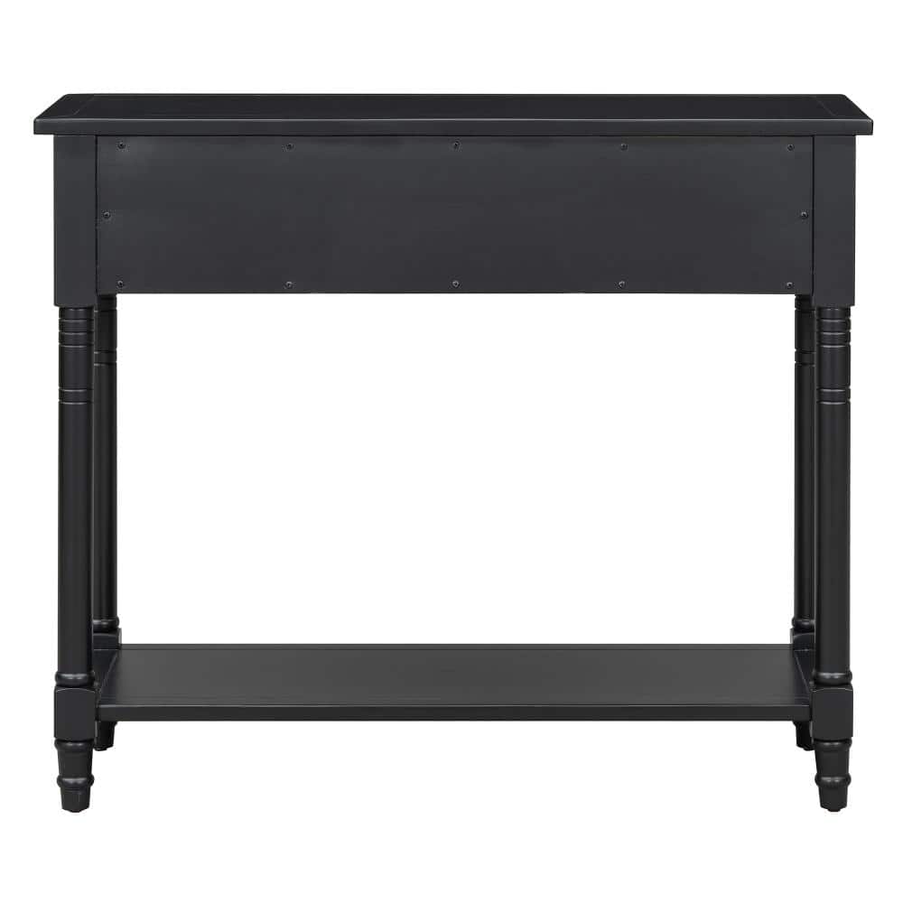 35.5 in. Black Rectangular Solid Pine Wood Console Table with Two Drawers and Bottom Shelf price history on PriceWatchPro