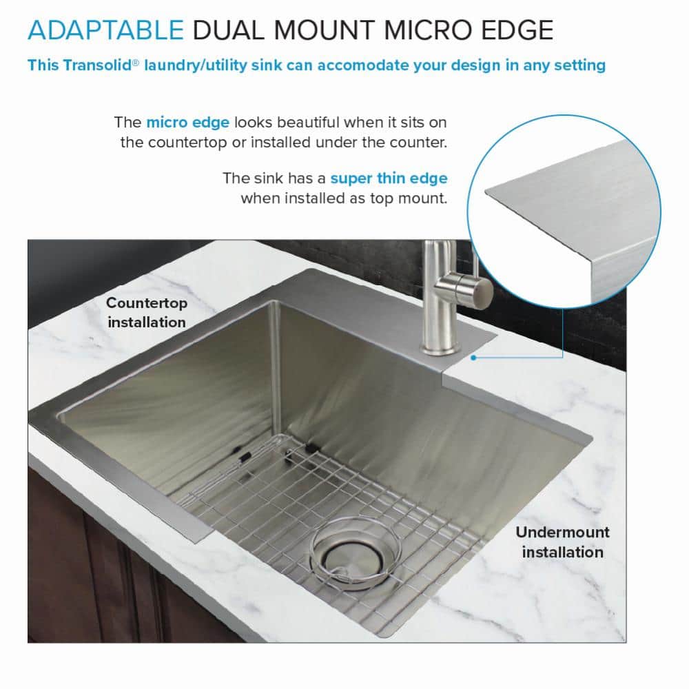25'' Silver Stainless Steel Drop-In Undermount Laundry Sink