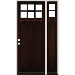 50 in. x 96 in. Craftsman Right-Hand/Inswing Clear Glass Red Mahogany Stain Wood Prehung Front Door Right Sidelite