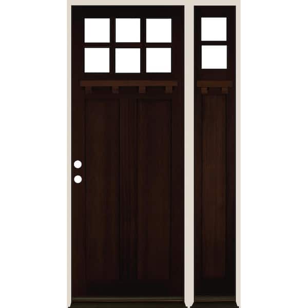 Krosswood Doors 50 in. x 96 in. Craftsman 6-Lite Right-Hand/Inswing Clear Glass Red Mahogany Stain Hemlock Wood Prehung Front Door w/RSL