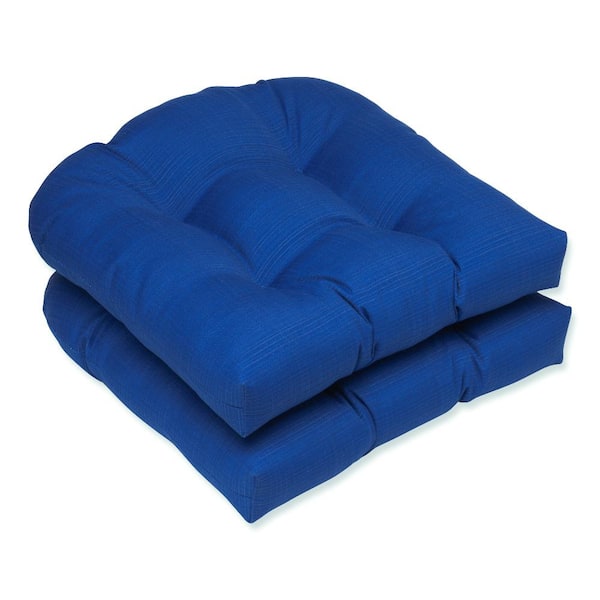 Pillow Perfect Solid 19 x 19 Outdoor Dining Chair Cushion in Blue (Set of 2)