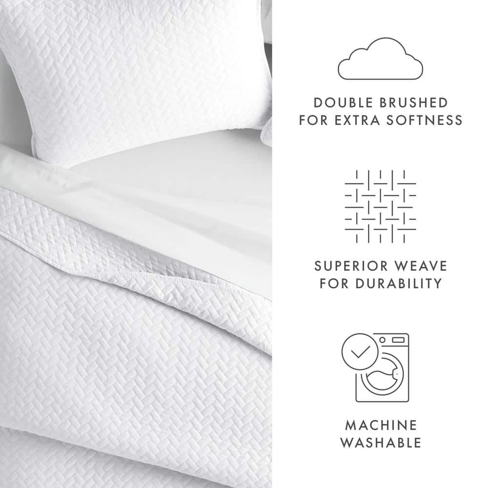 Herring Stitched Super Soft Twin Coverlet Set in White