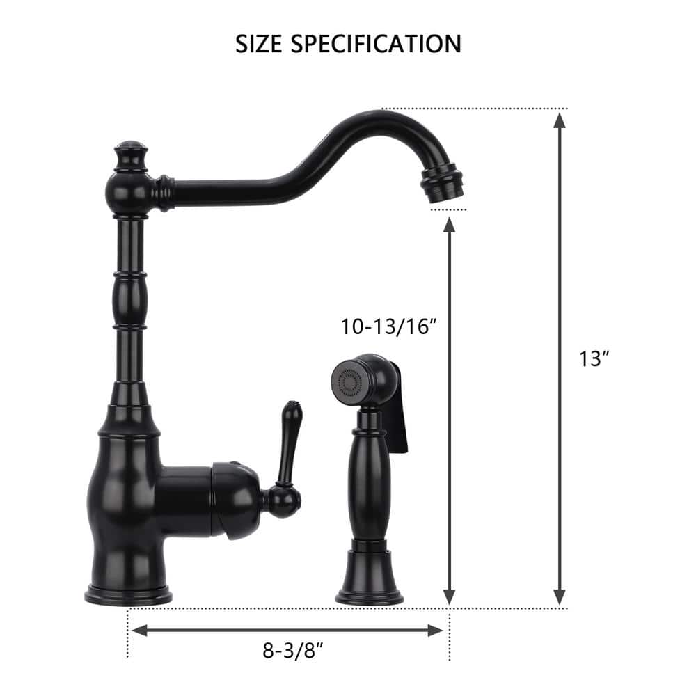 Matte Black Brass One-Handle Widespread Kitchen Faucet with Side Sprayer