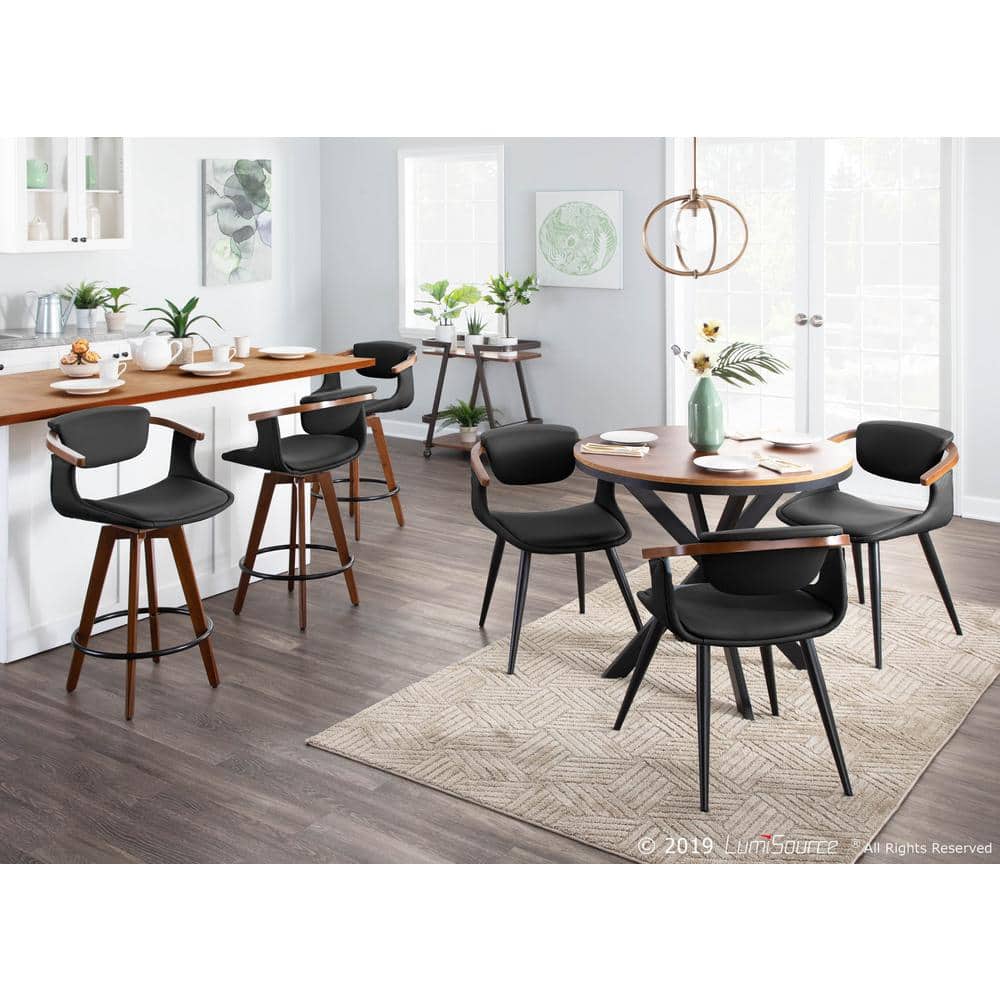 High-Back Oracle Side Chair in Black Faux Leather and Walnut