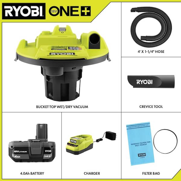 RYOBI ONE+ 18V Cordless 5 Gal. Wet/Dry Vacuum Kit with 4.0 Ah