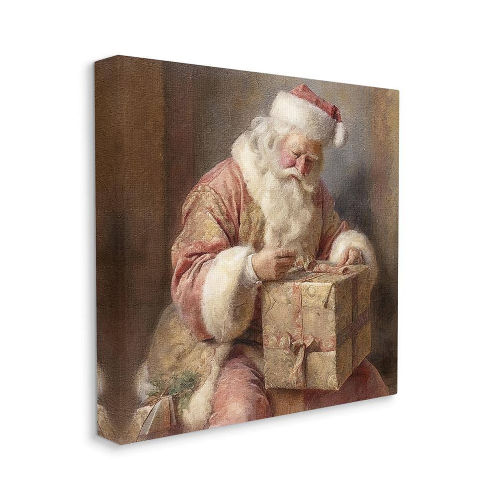 Vintage Santa Claus Wrapping Gift Canvas Print, 17" x 17"