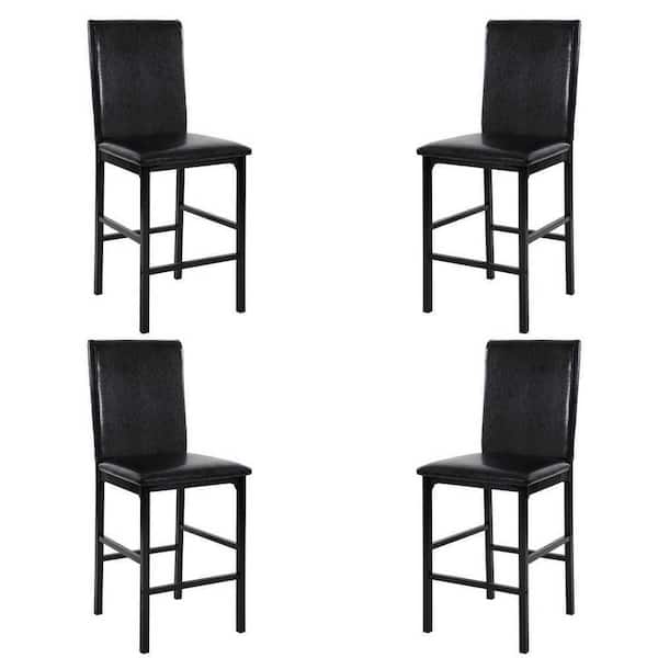 EVERGLADE HOME Jemez 40.75 in. Metal and Black Full Back Metal Frame Dining Bar Stool with Faux Leather Seat (Set of 4)