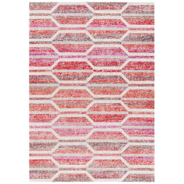 Montage Red/Ivory 3 ft. x 5 ft. Geometric Striped Indoor/Outdoor Area Rug