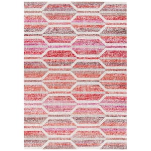 Montage Red/Ivory 8 ft. x 10 ft. Geometric Striped Indoor/Outdoor Patio  Area Rug