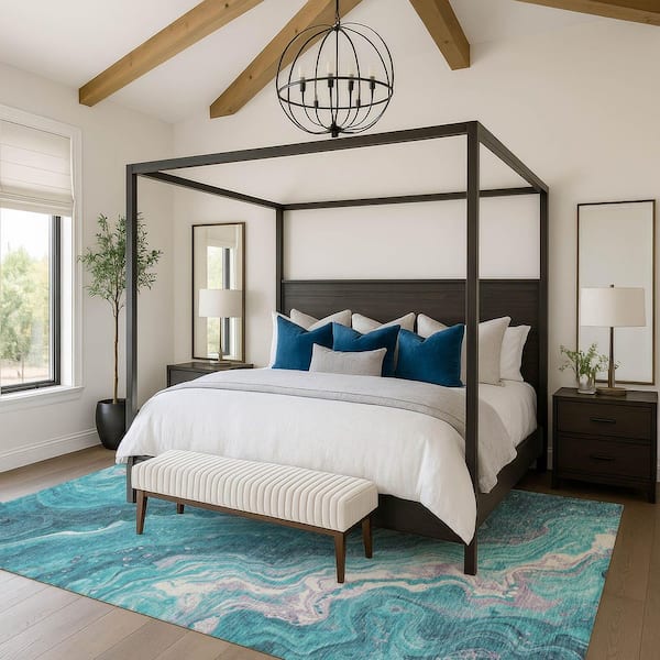 Mayfield Premium Machine Washable Abstract AMF1701 Teal 5 ft. x 7 ft. 6 in. Area Rug