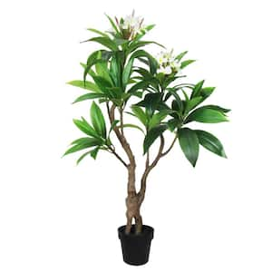 4 ft. Real Touch Cream White Artificial Plumeria Tree Tropical Plant in Pot