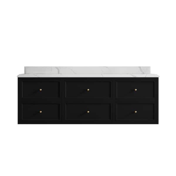 Willow Collections Roswell 72 in. W x 22 in. D x 36 in. H Double Sink Bath Vanity in Black with 1.5 in. Calacatta Laza Quartz Top