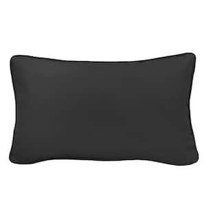 14 in. x 26 in. Ebony Outdoor Pillow Lumbar Pillow in Black Includes 1 Lumber Pillow