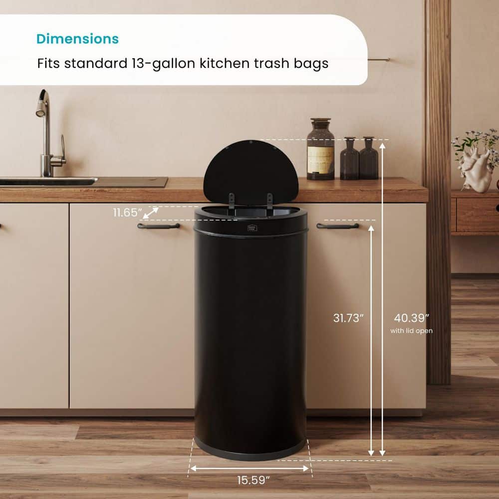 16 Gallon Black Stainless Steel Touchless Trash Can with Motion Sensor