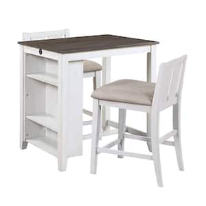 Kaydee 3-Piece White and Gray Finish Wood Bar Table Set Seats 2
