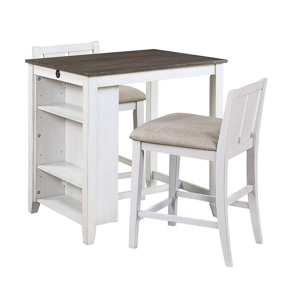 Kaydee 3-Piece White and Gray Finish Wood Bar Table Set Seats 2 price history on PriceWatchPro