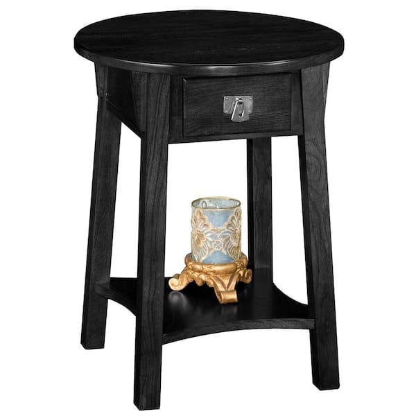 Leick Home 18 in. W Mission One Drawer Anyplace Round Side Table, Wooden Top Slate Black