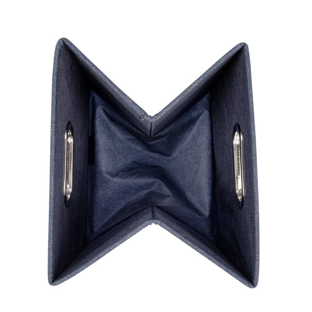 Denim Blue Cotton Blend Collapsible Cube Storage Box with Metal Handles