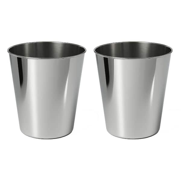 Nolan Modern Classic Smooth Steel 2 Gal. Waste Bin, Polished Steel (Set of 2)