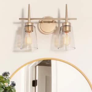 Gold Bell Bathroom Vanity Light 2-Light Modern Powder Room Vanity Light with Clear Glass Shades
