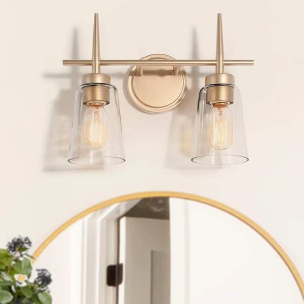 Uolfin Gold Bell Bathroom Vanity Light 2-Light Modern Powder Room Vanity Light with Clear Glass Shades