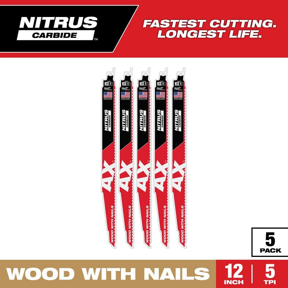 12 in. 5 TPI NITRUS AX Carbide Teeth Demolition Nail-Embedded Wood Cutting SAWZALL Reciprocating Saw Blade 5PK price history on PriceWatchPro