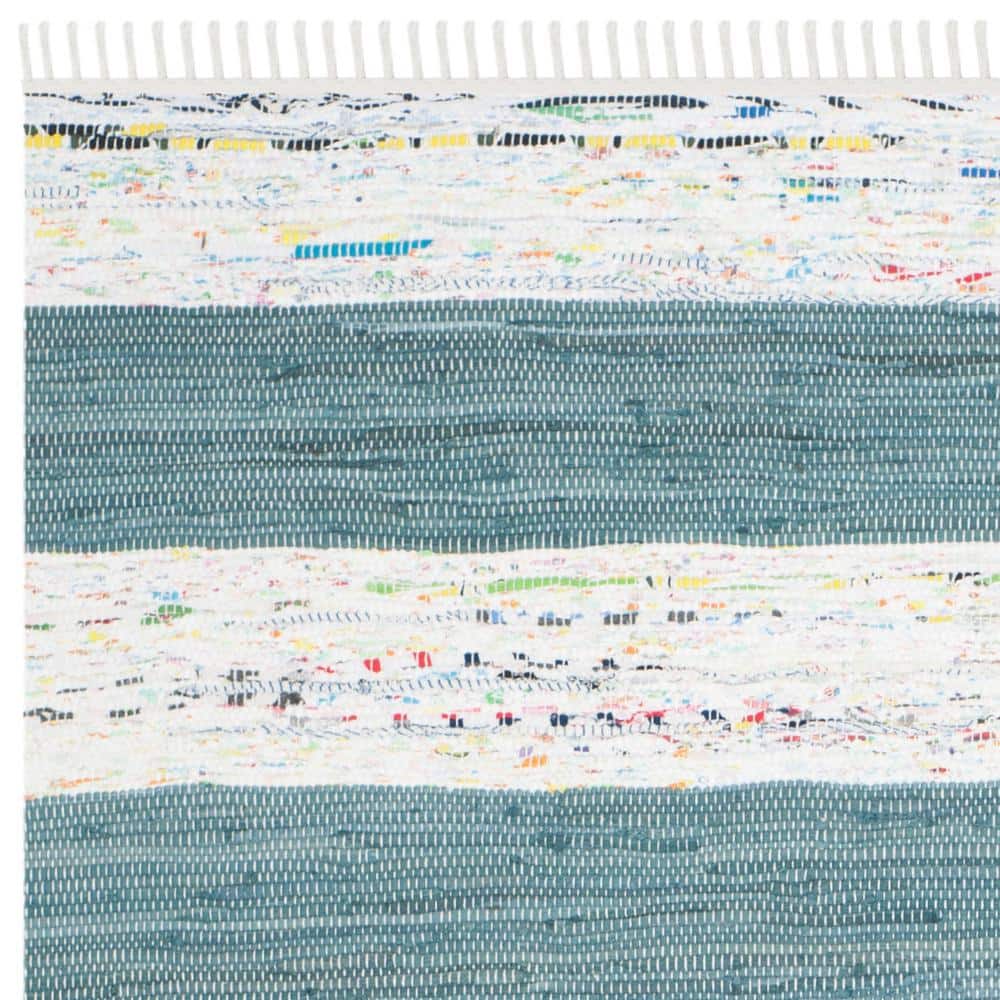 Ivory and Charcoal Striped Wool and Cotton 5' x 7' Area Rug