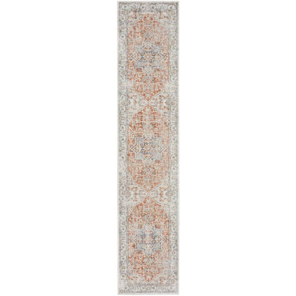 Gold Multicolor Flat Woven Synthetic Medallion Runner Rug