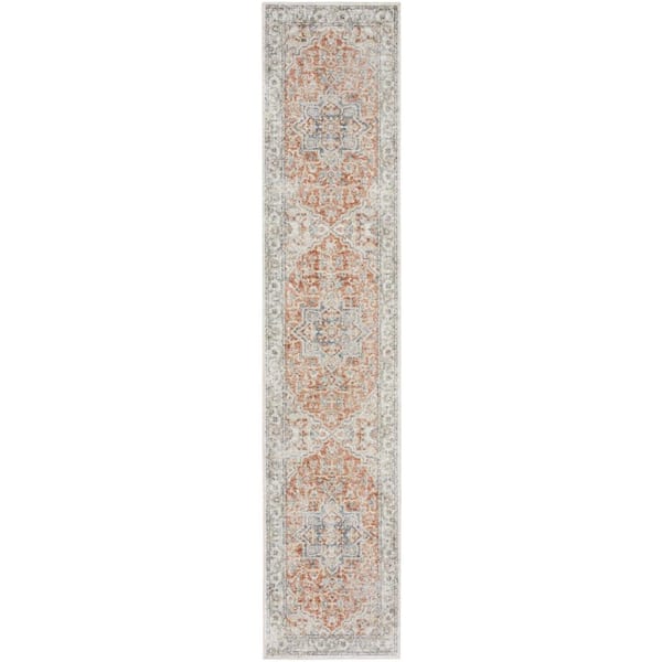 Nourison Astra Machine Washable Gold Multicolor 2 ft. x 10 ft. Distressed Traditional Runner Area Rug