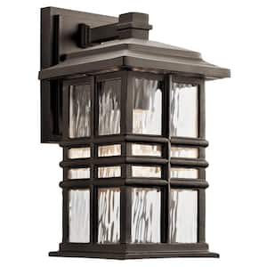 Beacon Square 12 in. 1-Light Olde Bronze Outdoor Hardwired Wall Lantern Sconce with No Bulbs Included (1-Pack)