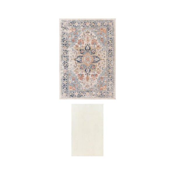 Huntington Beach Grey/Multi 5 ft. x 7 ft. Indoor/Outdoor Rug with 5 ft. x 8 ft. Non-Slip Rug Pad
