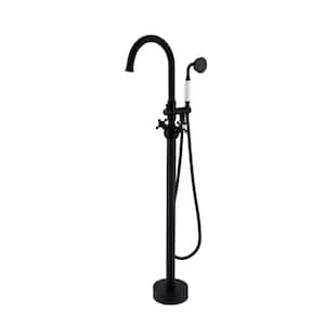 2-Handle Freestanding Tub Faucet with Hand Shower Head in Matte Black