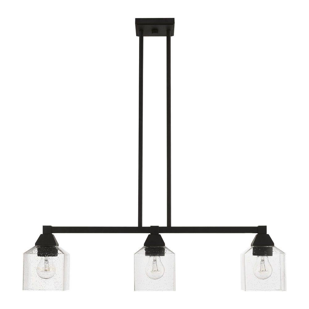 Aragon Black Steel 3-Light Linear Chandelier with Clear Seeded Glass