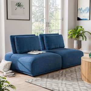 Fairwind 74 in. Armless Blue Modular Chenille 2-Seater Loveseat With Extendable Back