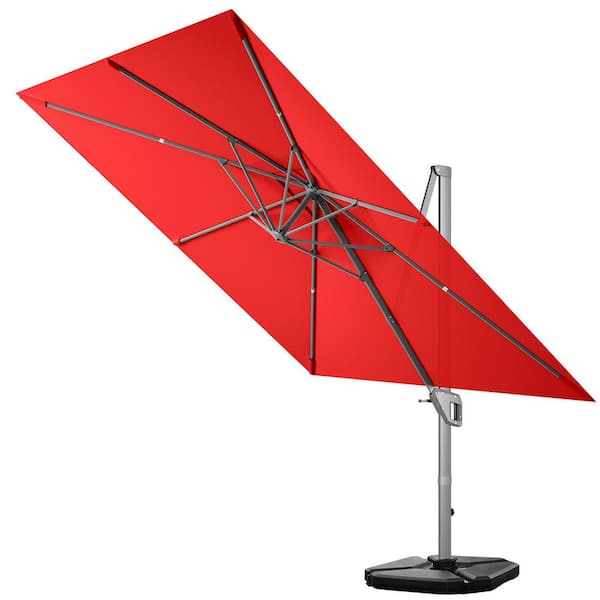 Gymax 10 ft. x 10 ft. Patio Offset Cantilever Umbrella Aluminum 360-Degree Tilt Weight Base Wine