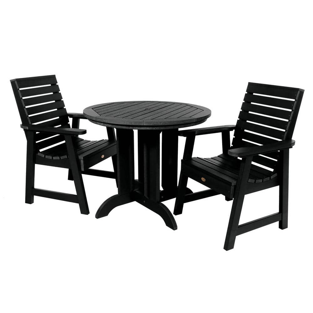 Highwood Weatherly Black 3-Piece Recycled Plastic Round Outdoor Dining Set -  AD-DNW36-BKE