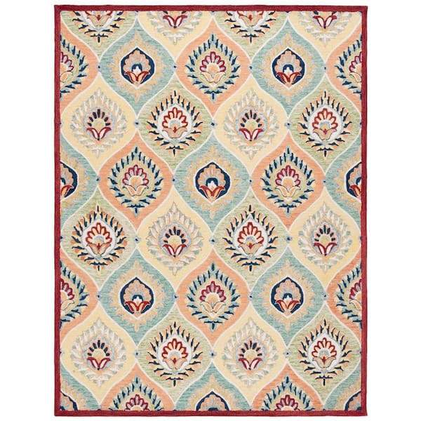 Heritage 8 ft. x 10 ft. Green/Rust Border Quatrefoil Area Rug