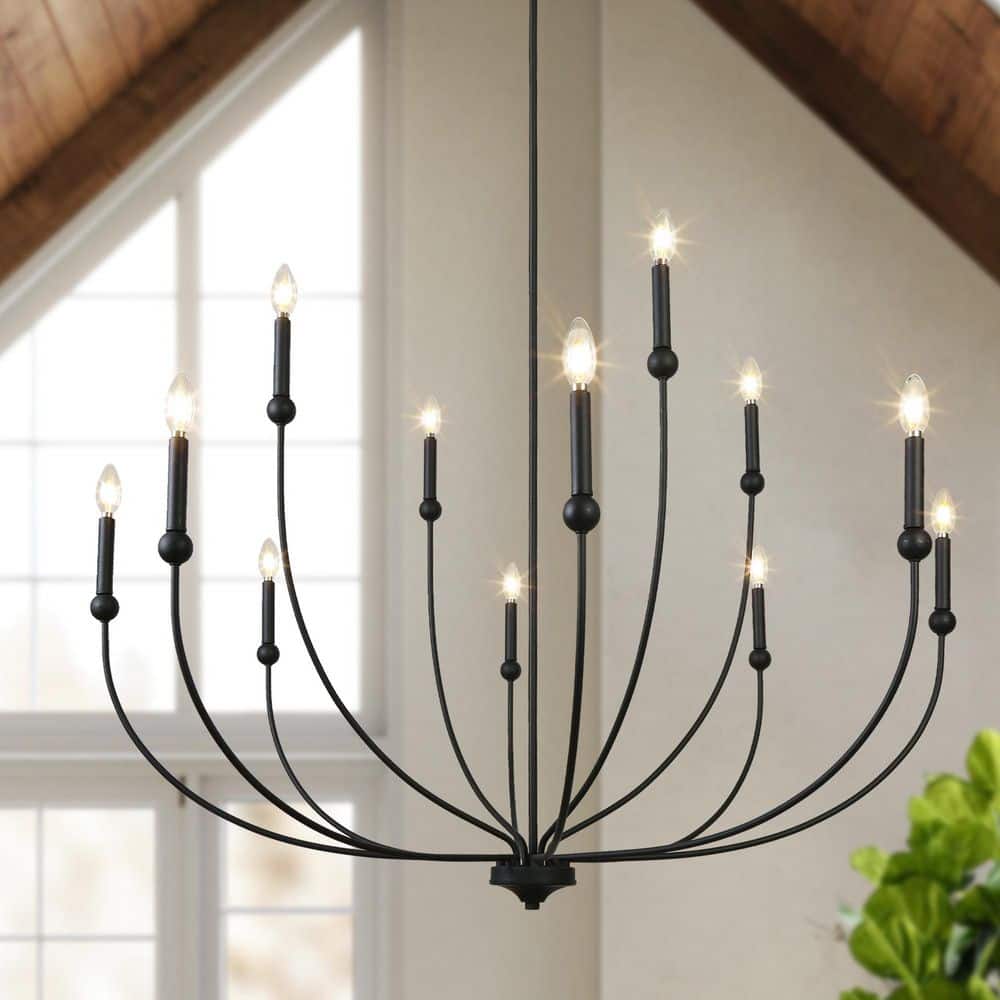 LNC Transitional 48.8 in. 12-Light Black Candlestick Chandelier