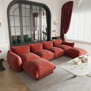 130.7 in. W Square Arm 4-piece U Shaped Chenille Modular Free Combination Sectional Sofa in Orange