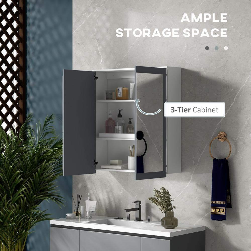 White and Gray MDF Wall Mounted Bathroom Medicine Cabinet with Mirror